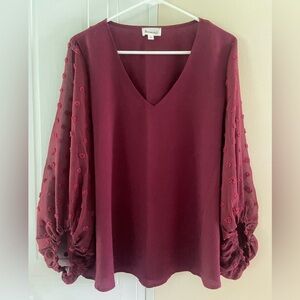 &Merci‎ Fall Cranberry Wine blouse with beautiful detailed sleeves Size Large
